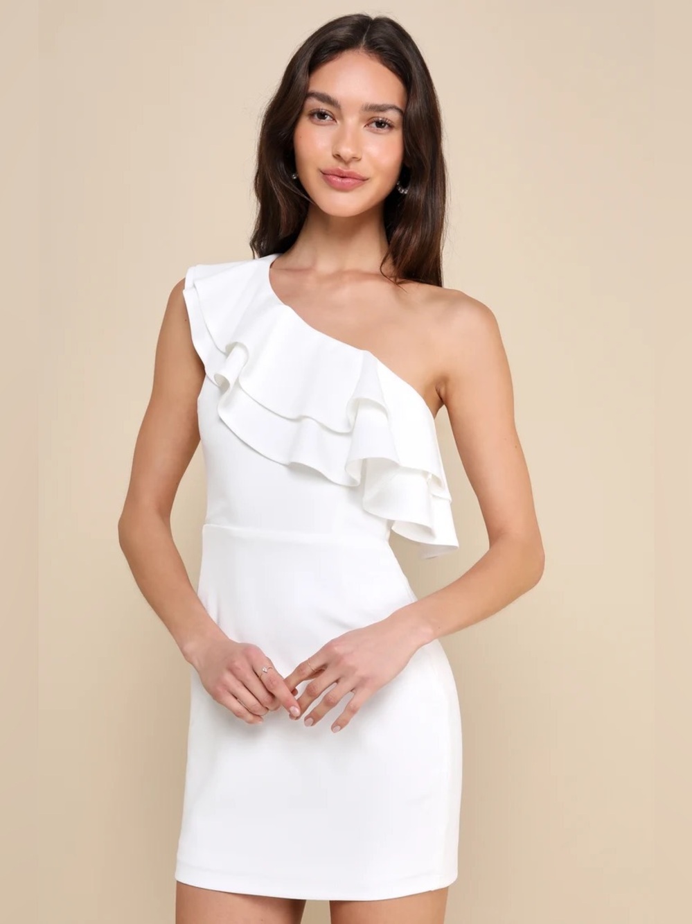 Lulus White Ruffle One Shoulder Dress